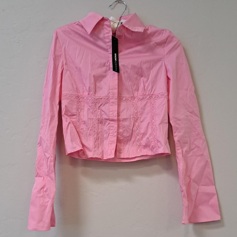 Cropped Pink Button-Up Blouse